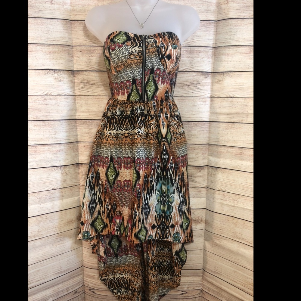 Crazy print heart shaped high low dress